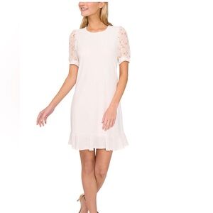CeCe Cream Mini Dress with Lace Sleeves